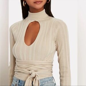 The Line By K - Cream / Khaki Ribbed Wrap-Tie Top with Keyhole